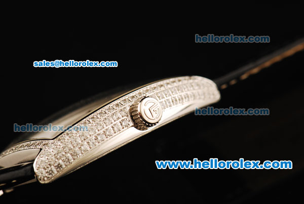 Franck Muller Casablanca Swiss ETA Quartz Movement Diamond Bezel with Black Arabic Numerals and Black Leather Strap - Click Image to Close